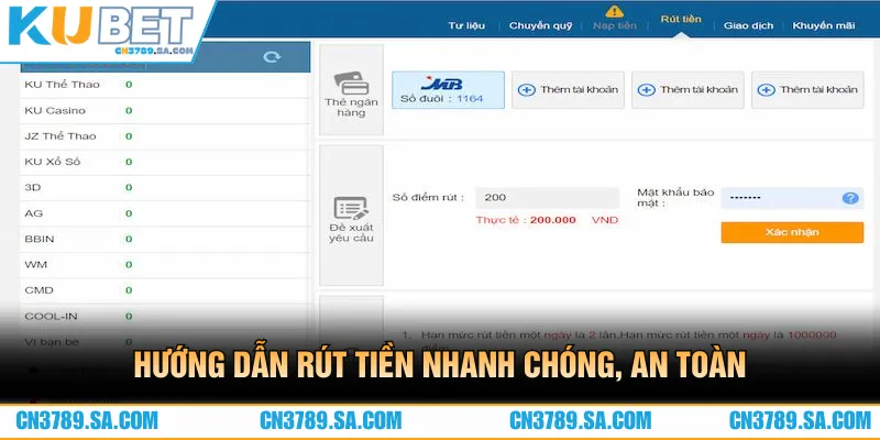 Hướng dẫn rút tiền CN3789 chi tiết, an toàn cho hội viên